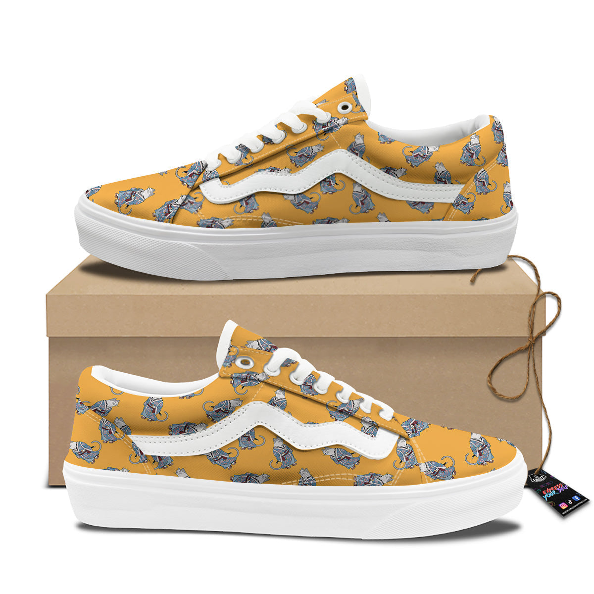 Samurai Cat Print Pattern Skate Shoes-grizzshop