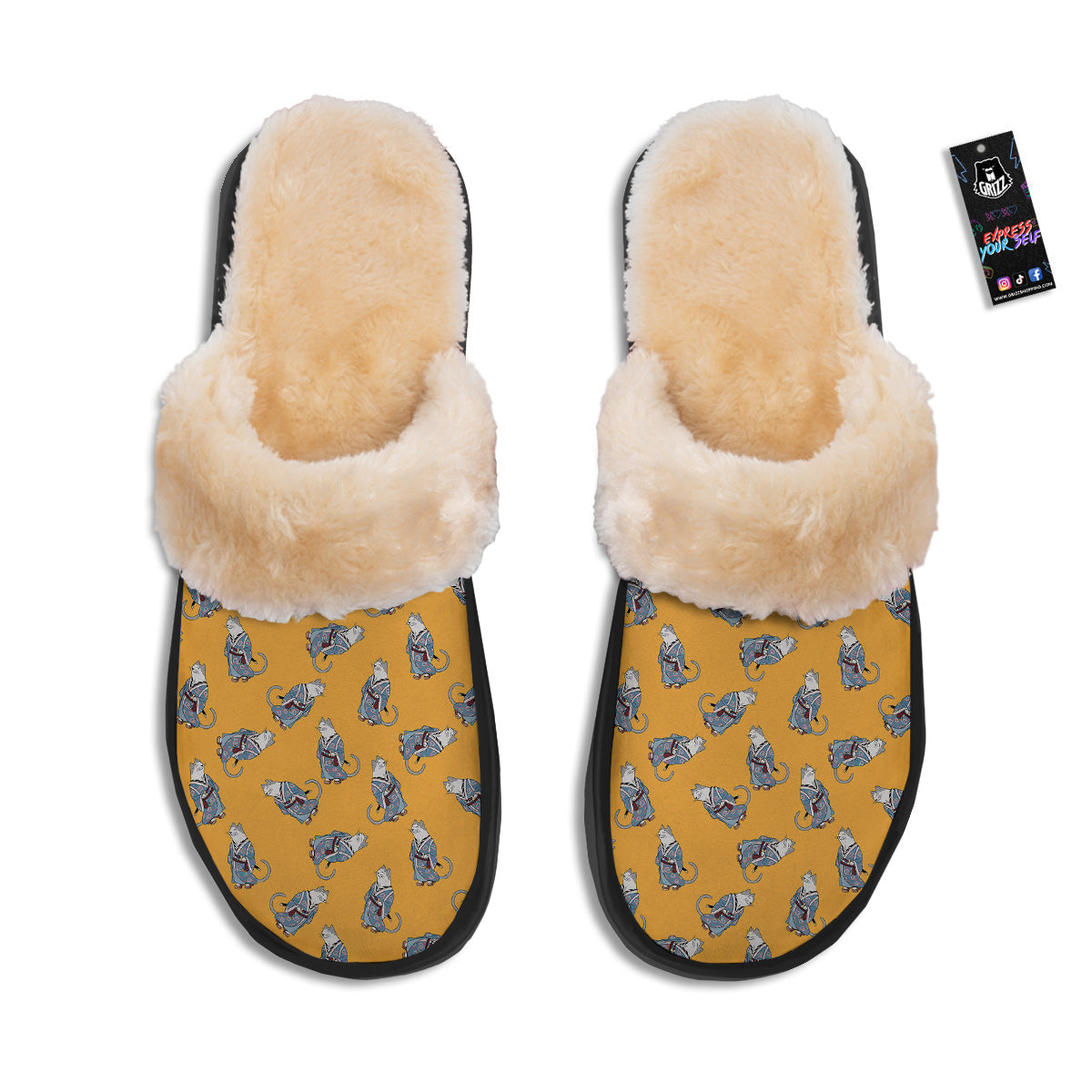 Samurai Cat Print Pattern Slippers-grizzshop