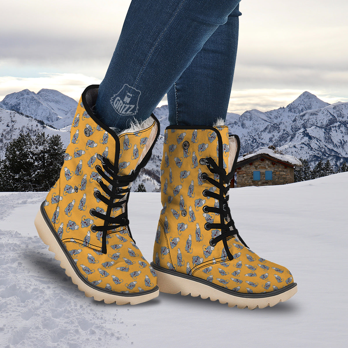 Samurai Cat Print Pattern Snow Boots-grizzshop