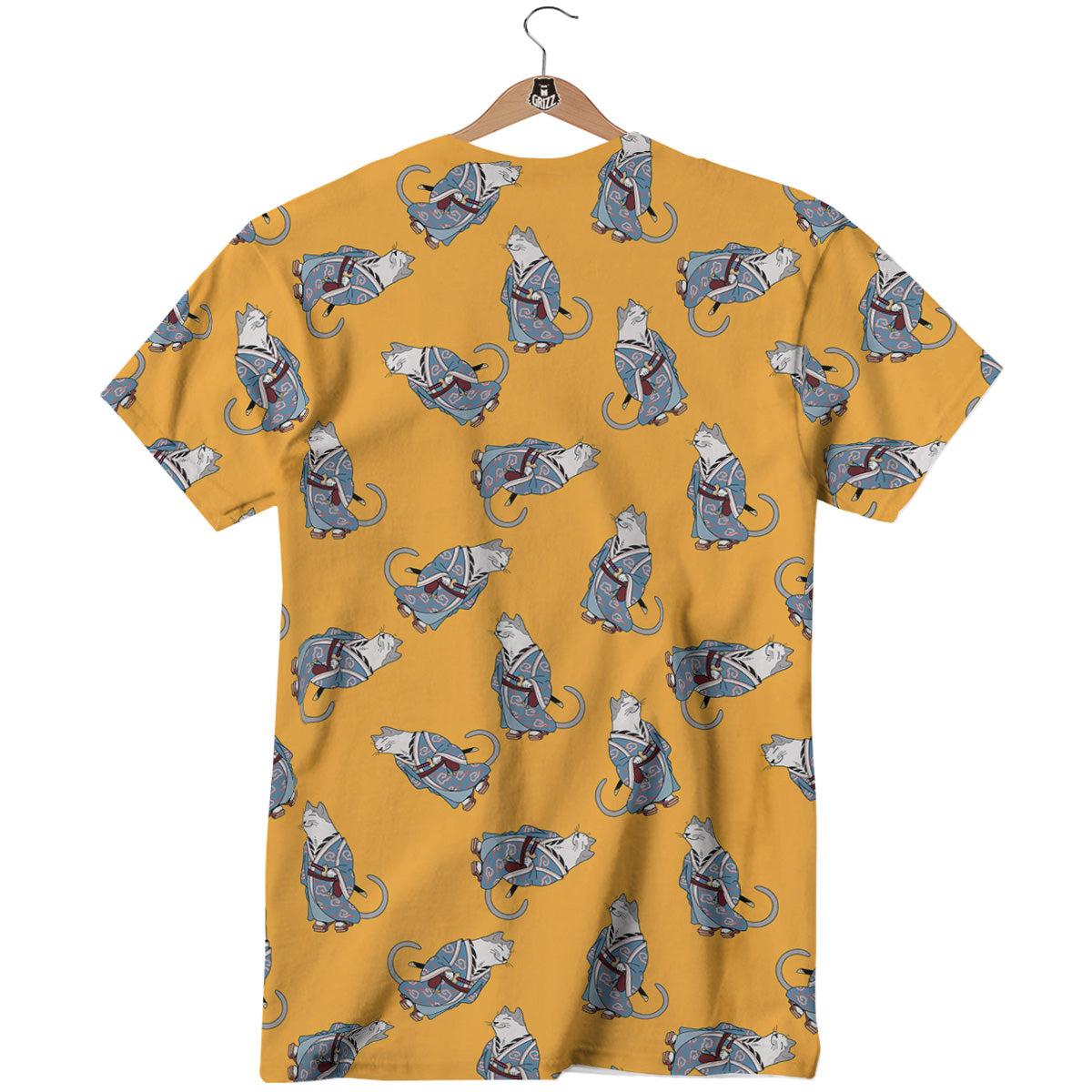Samurai Cat Print Pattern T-Shirt-grizzshop