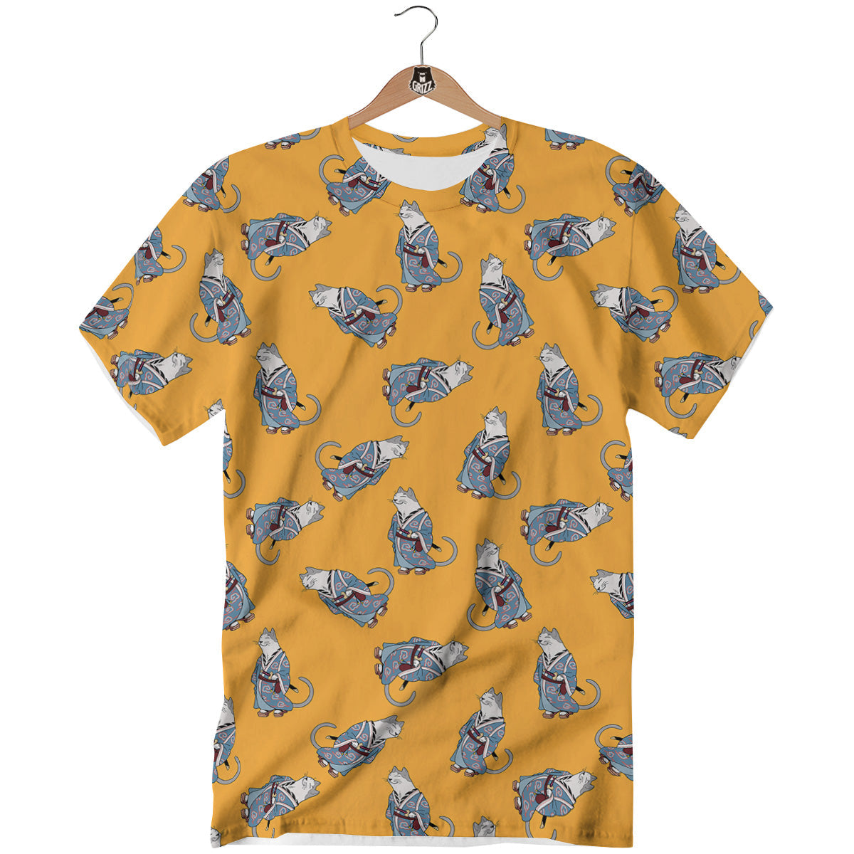 Samurai Cat Print Pattern T-Shirt-grizzshop
