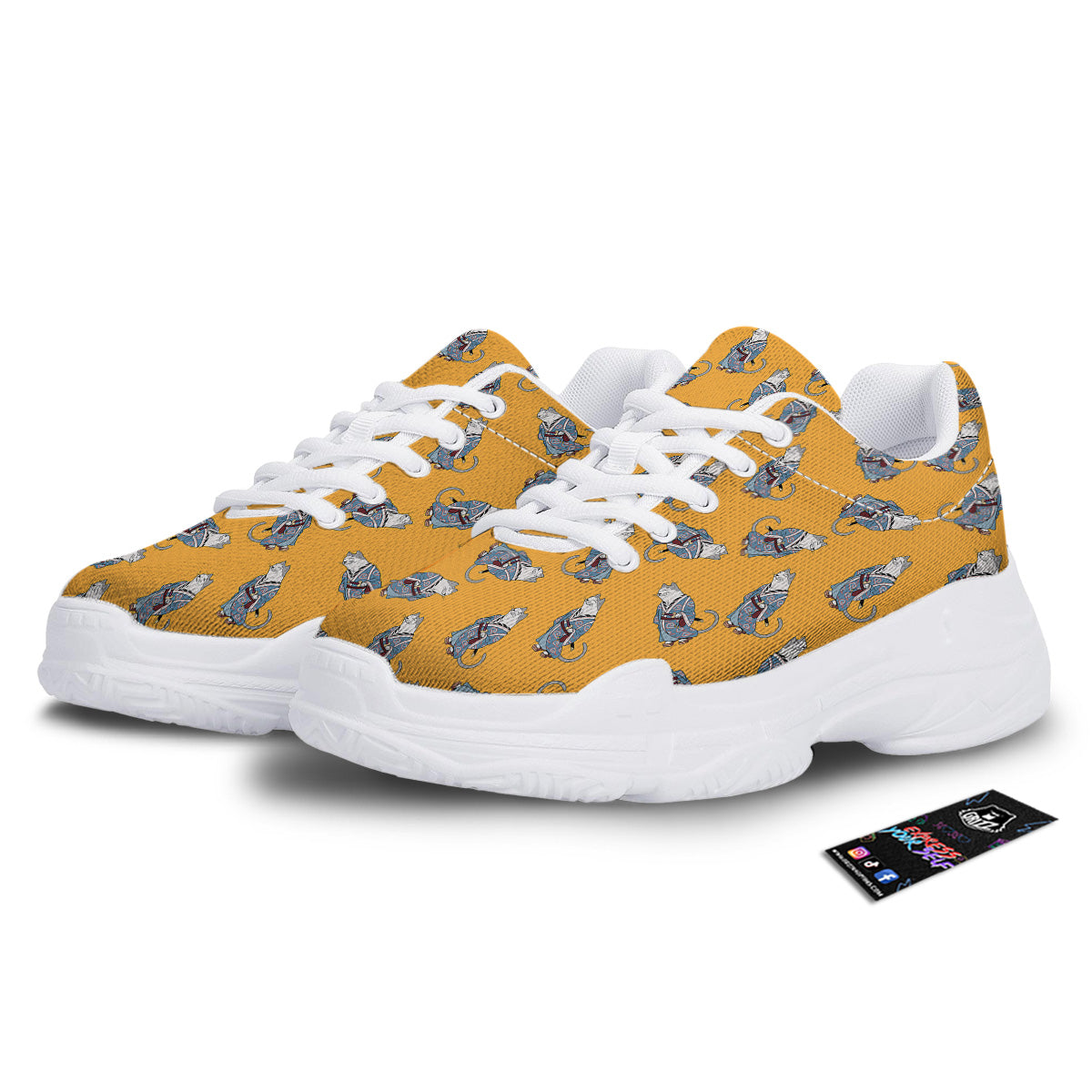 Samurai Cat Print Pattern White Chunky Shoes-grizzshop