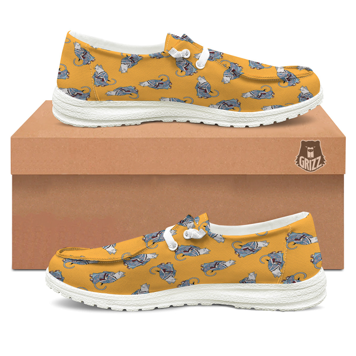 Samurai Cat Print Pattern White Loafers-grizzshop