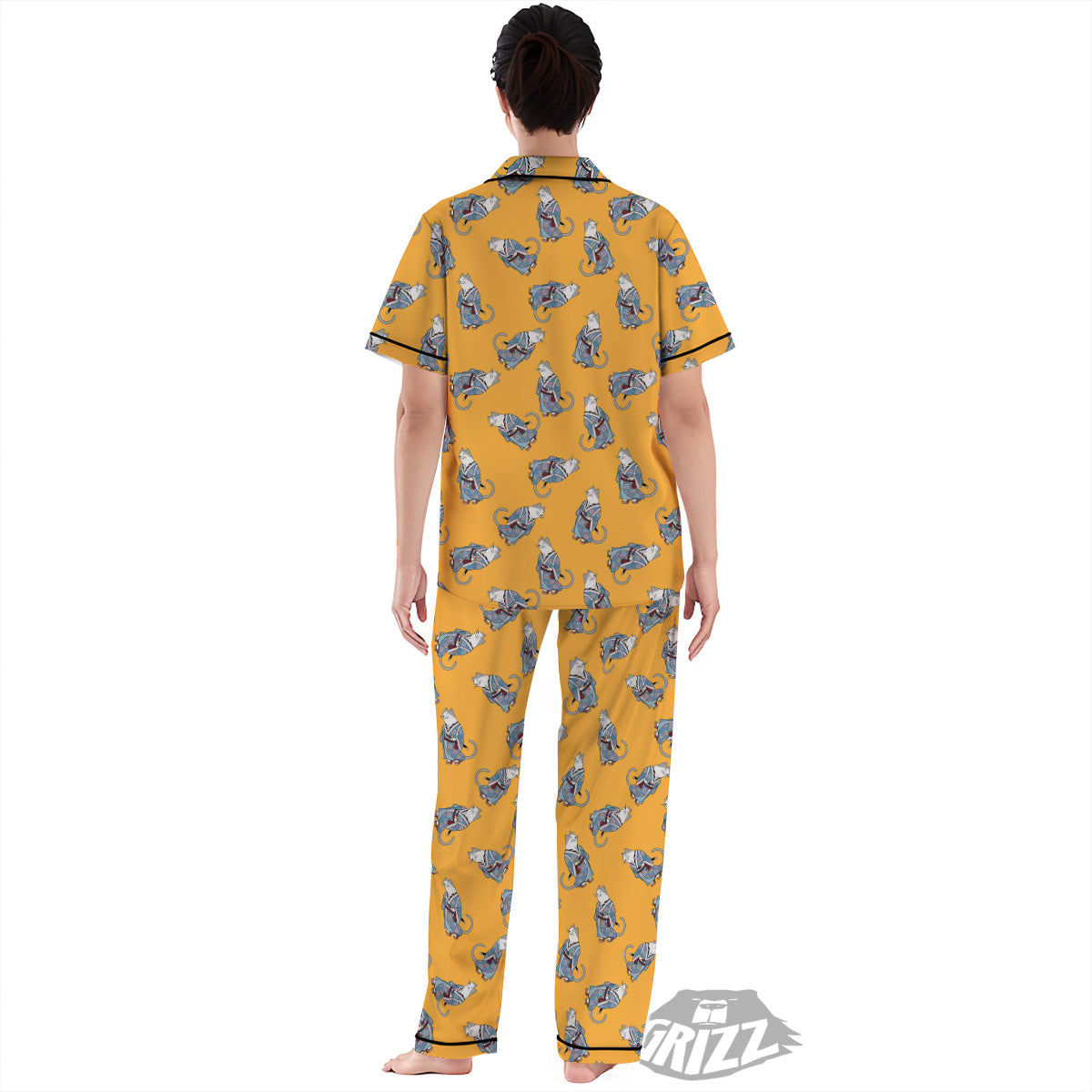 Samurai Cat Print Pattern Women's Pajamas Set-grizzshop