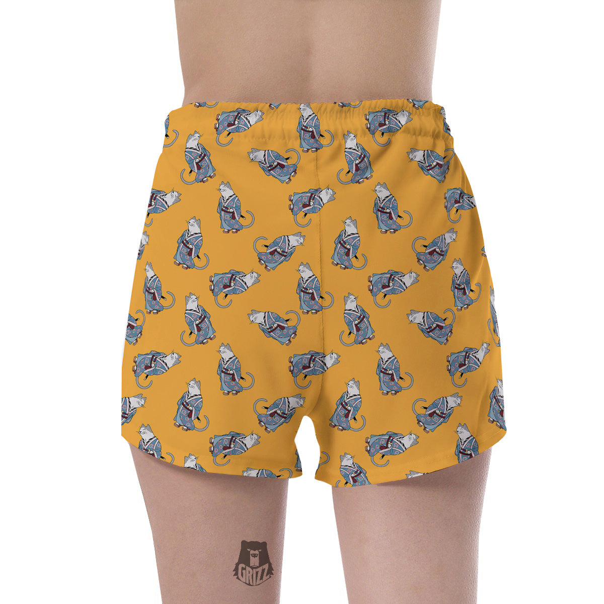 Samurai Cat Print Pattern Women's Shorts-grizzshop