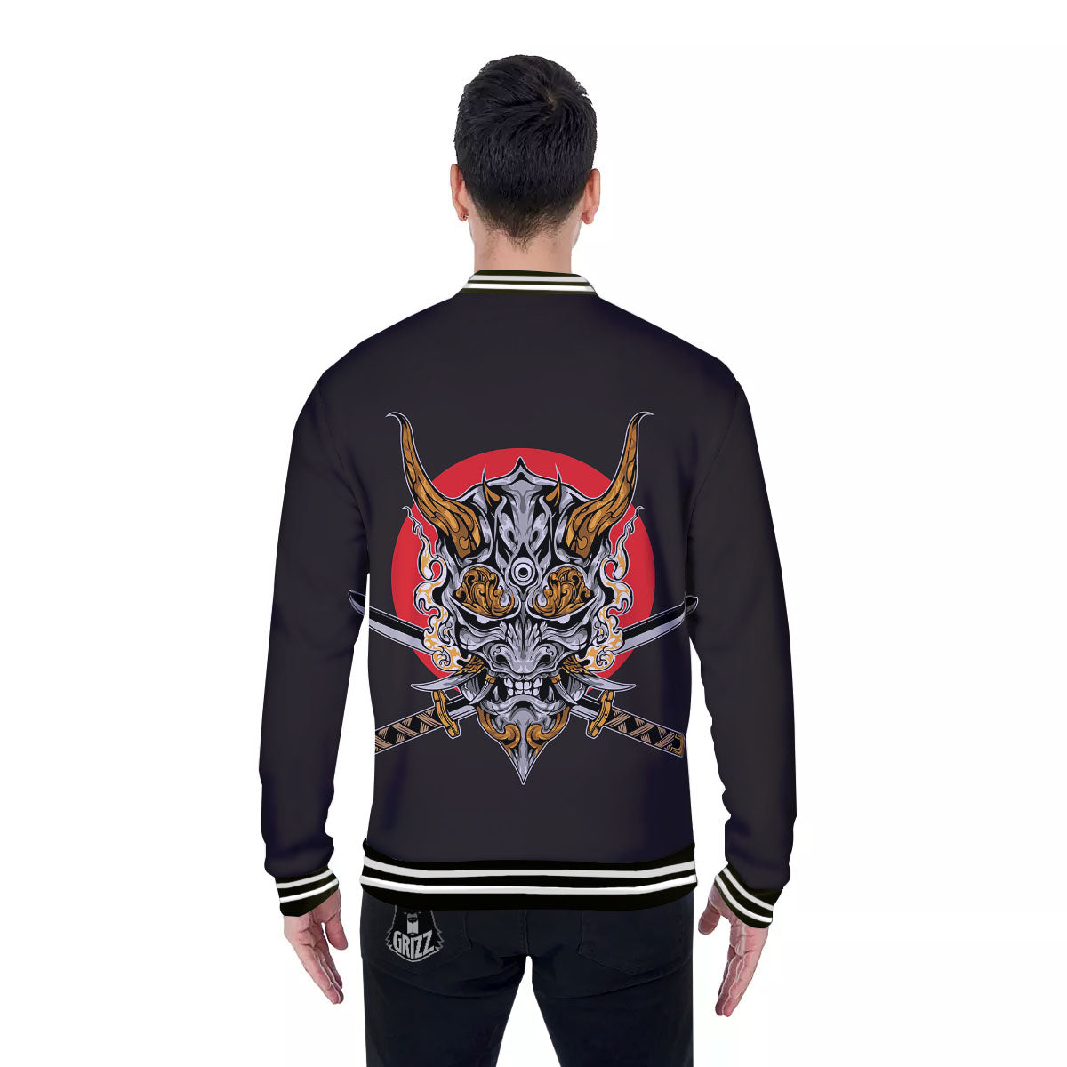 Samurai Demon Print Baseball Jacket-grizzshop