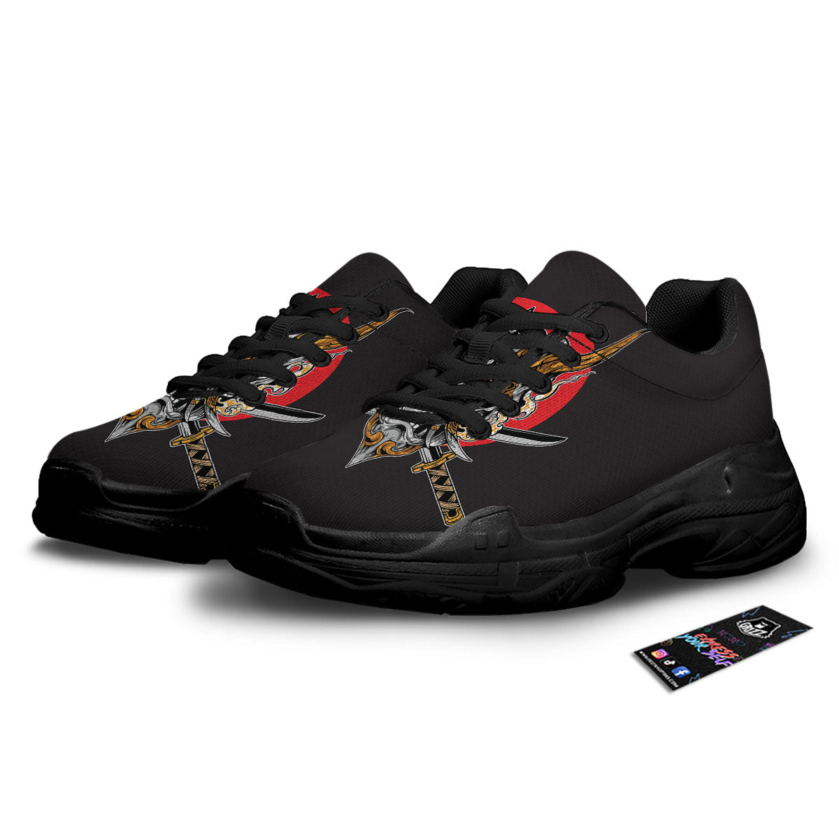 Samurai Demon Print Black Chunky Shoes-grizzshop