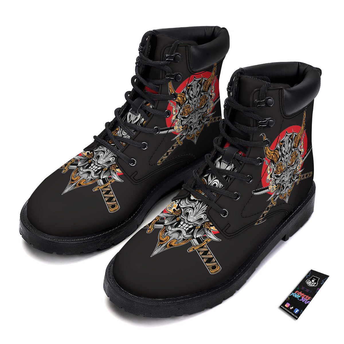 Samurai Demon Print Boots-grizzshop