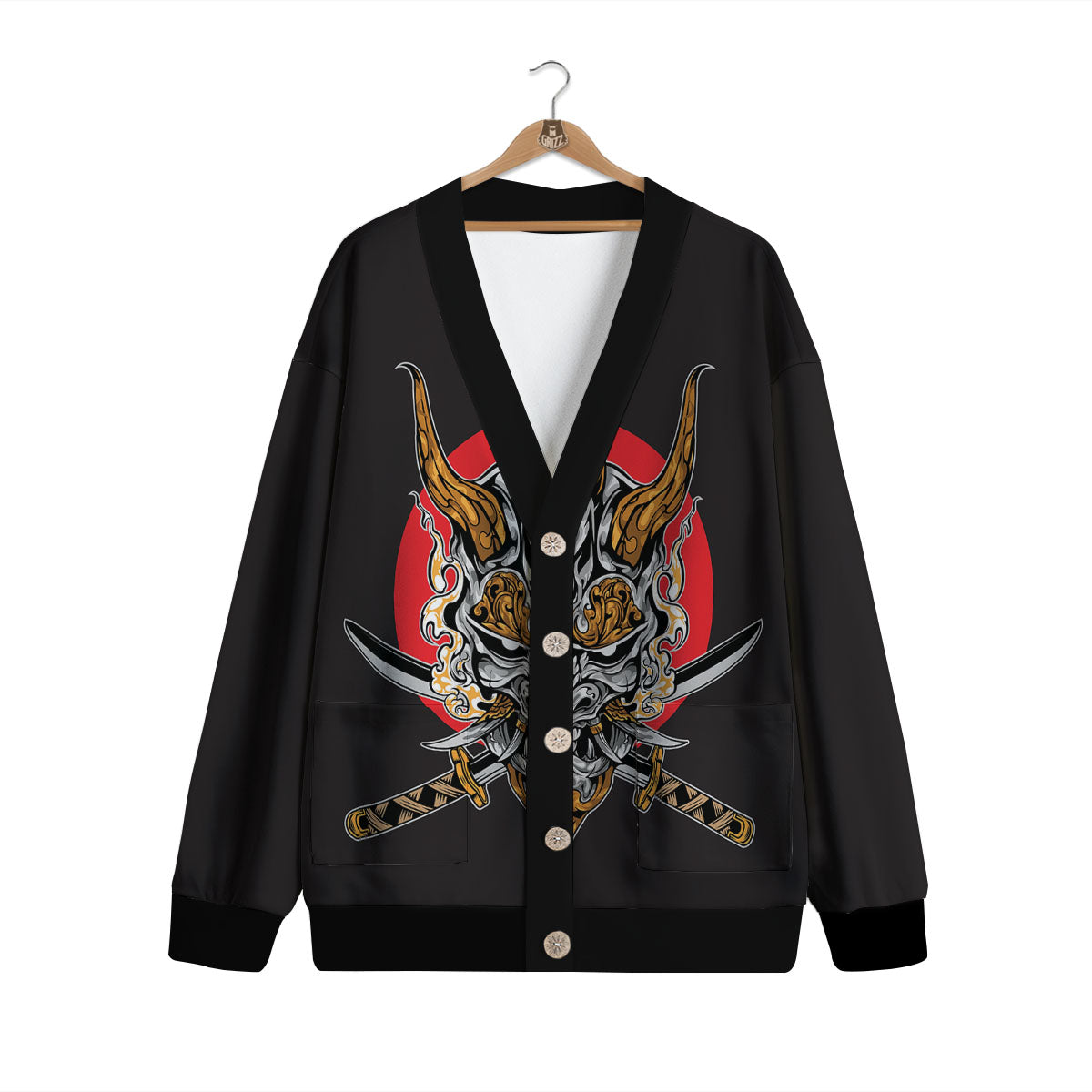 Samurai Demon Print Cardigan-grizzshop