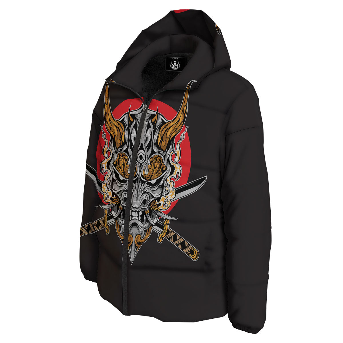 Samurai Demon Print Down Jacket-grizzshop