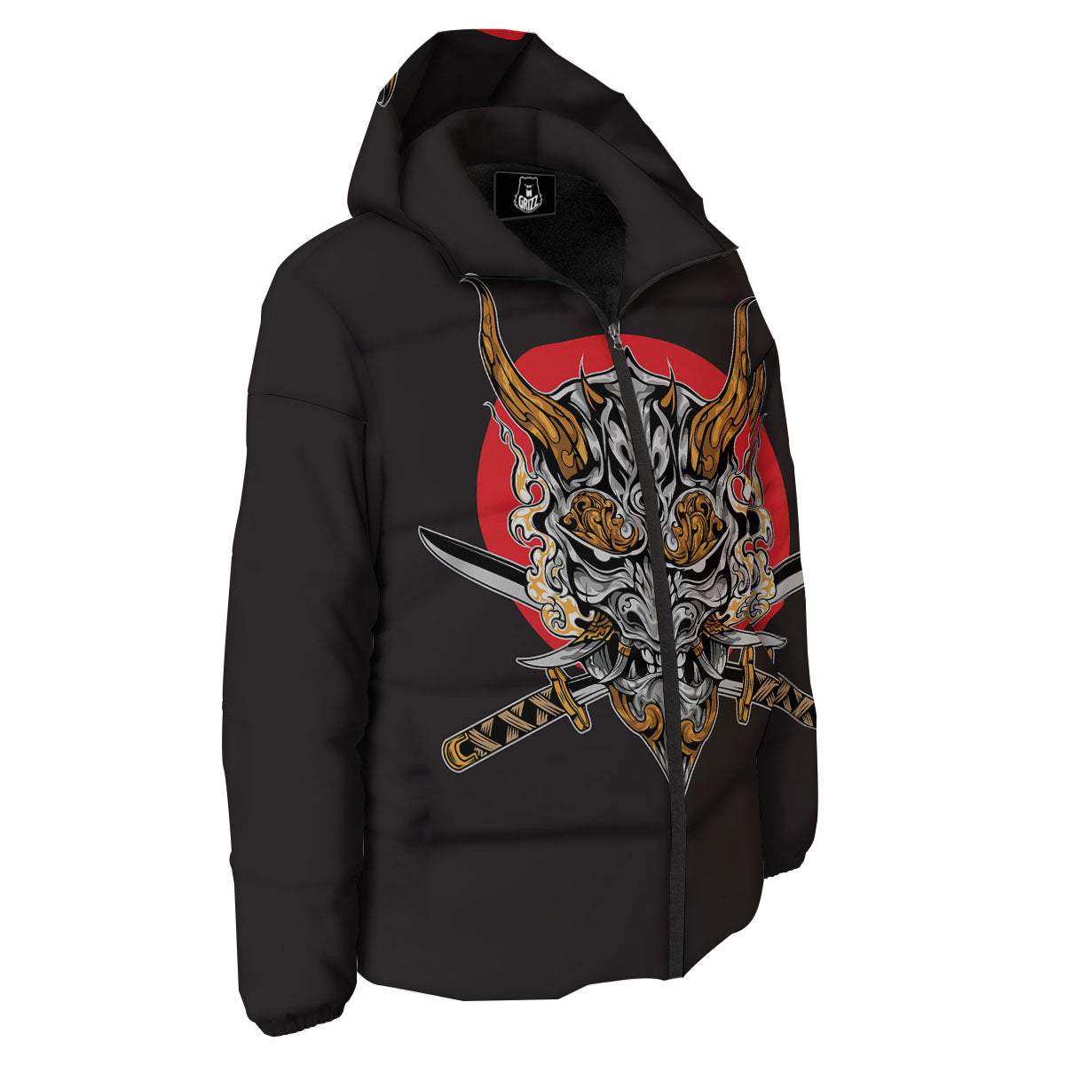 Samurai Demon Print Down Jacket-grizzshop