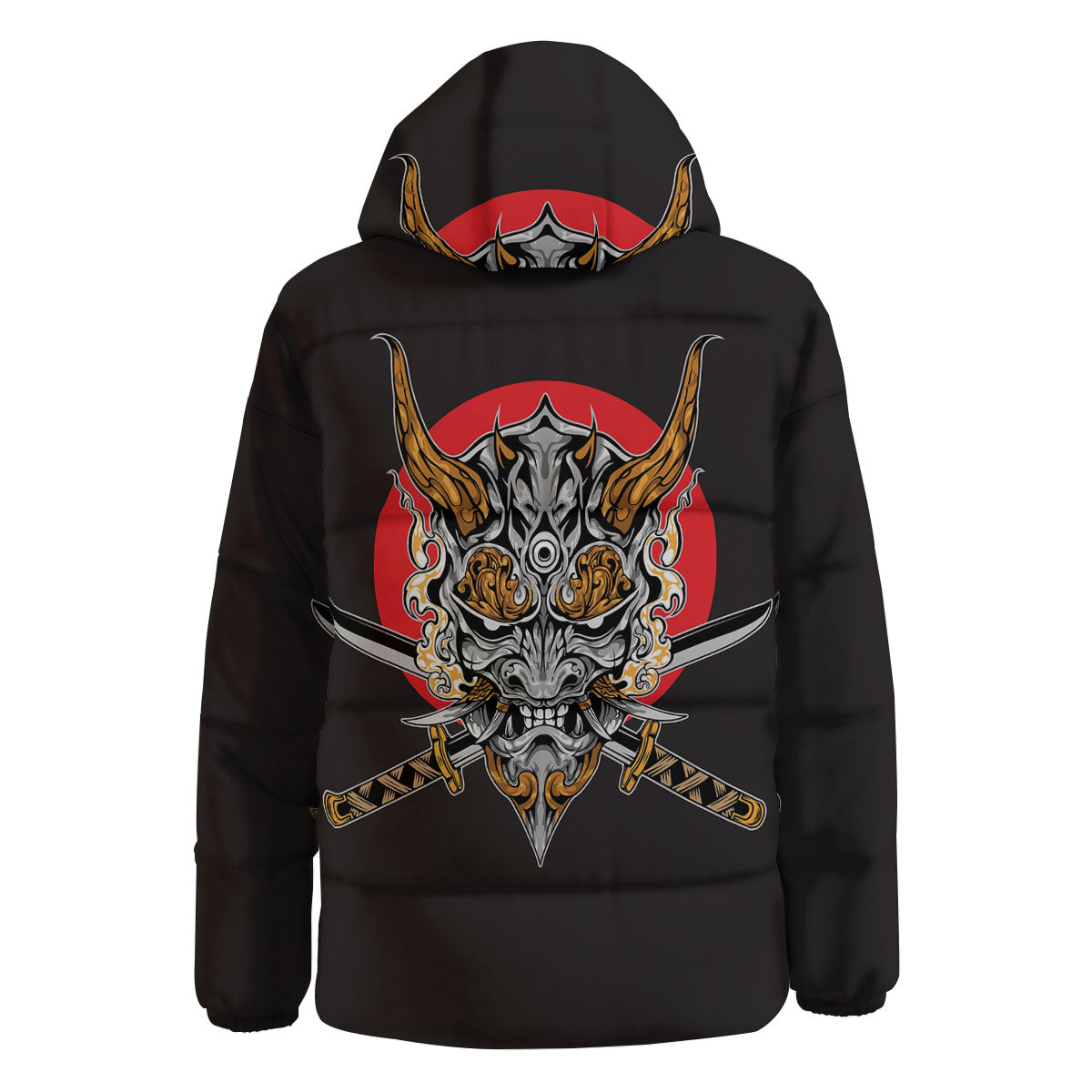 Samurai Demon Print Down Jacket-grizzshop