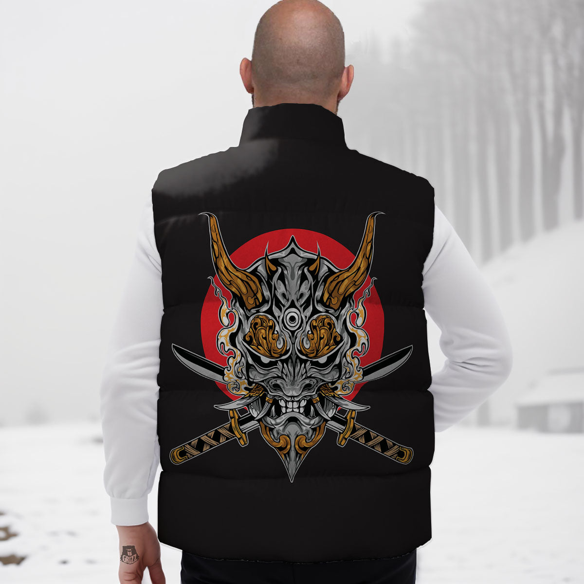 Samurai Demon Print Down Vest