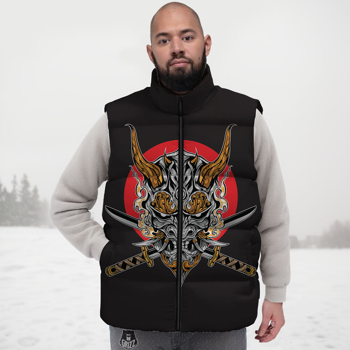 Samurai Demon Print Down Vest