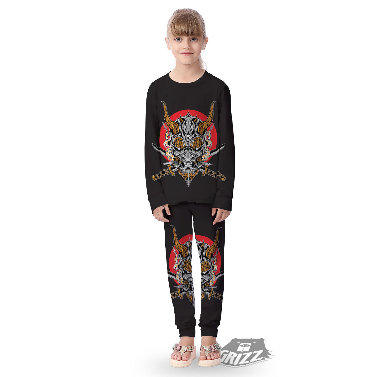 Samurai Demon Print Kid's Pajamas-grizzshop