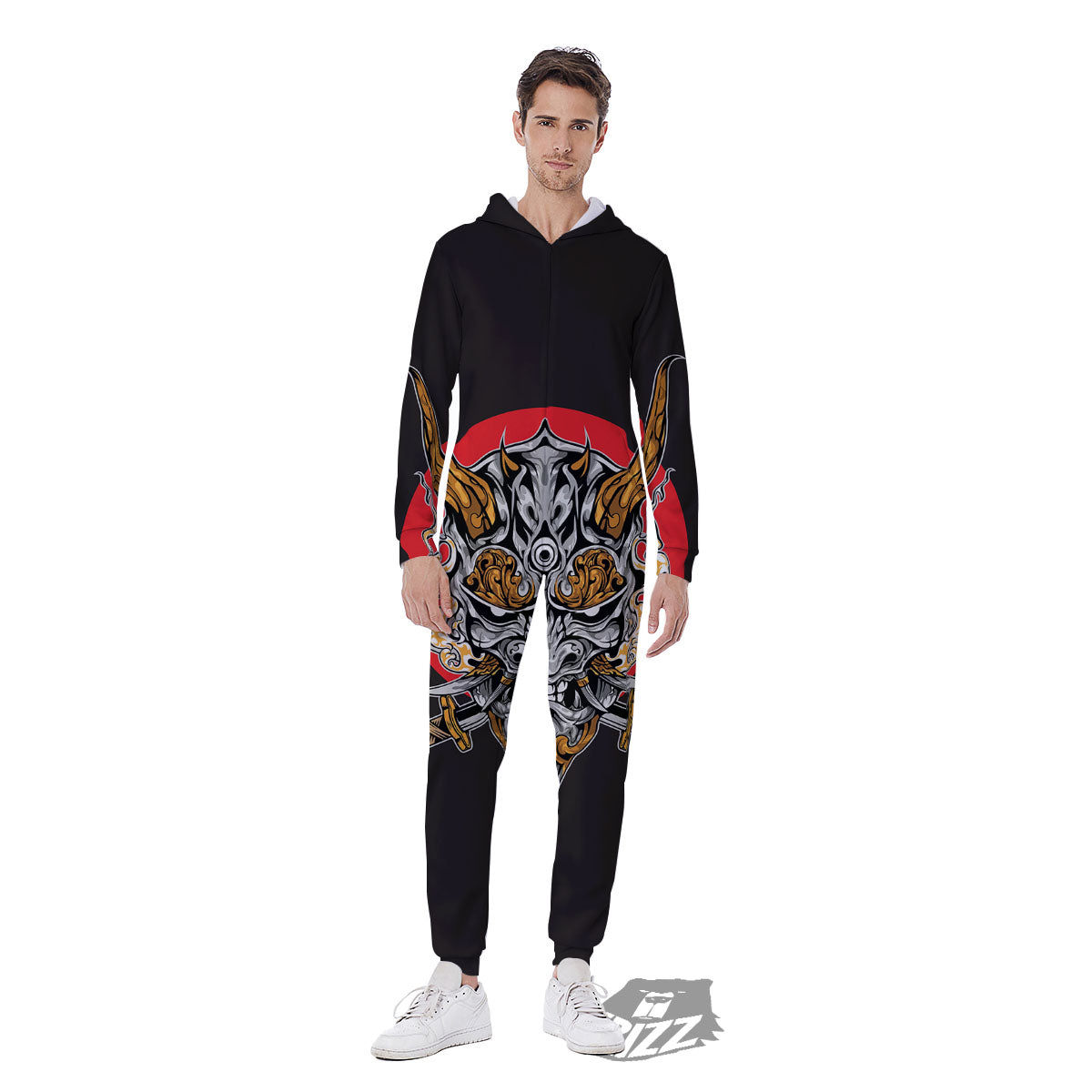 Samurai Demon Print Men's Jumpsuit-grizzshop