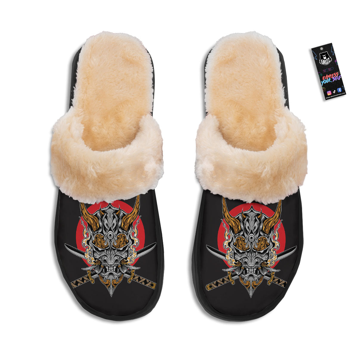 Samurai Demon Print Slippers-grizzshop