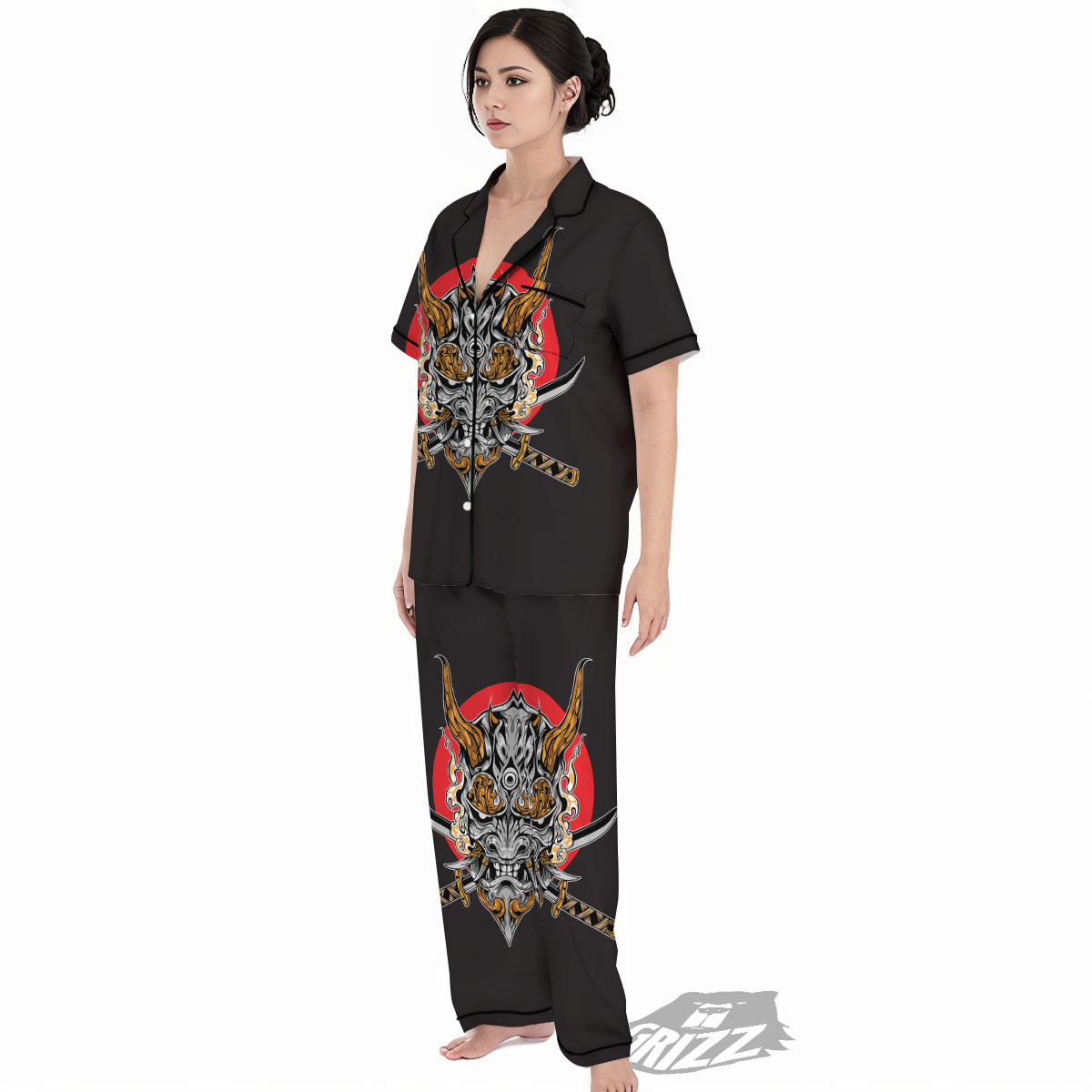 Samurai Demon Print Women's Pajamas Set-grizzshop