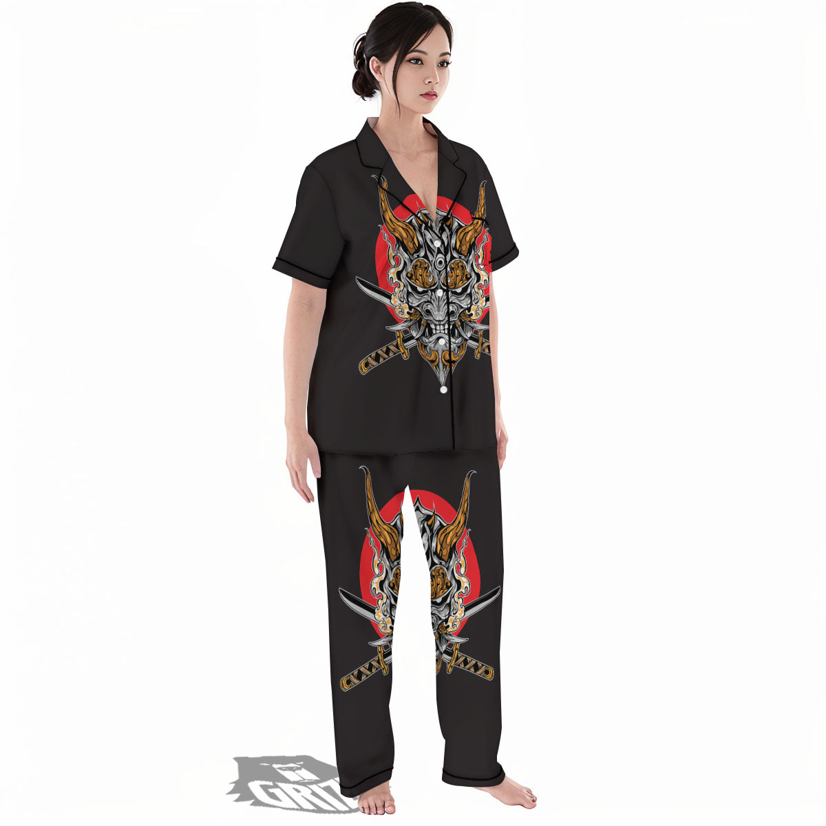 Samurai Demon Print Women's Pajamas Set-grizzshop