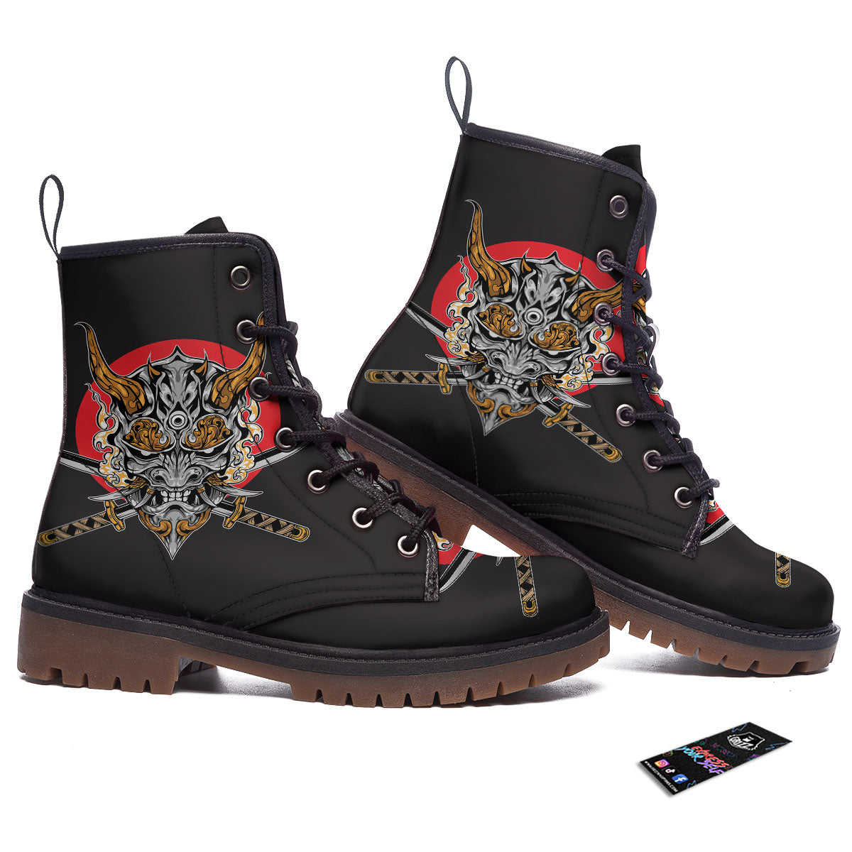 Samurai Demon Print Work Boots-grizzshop