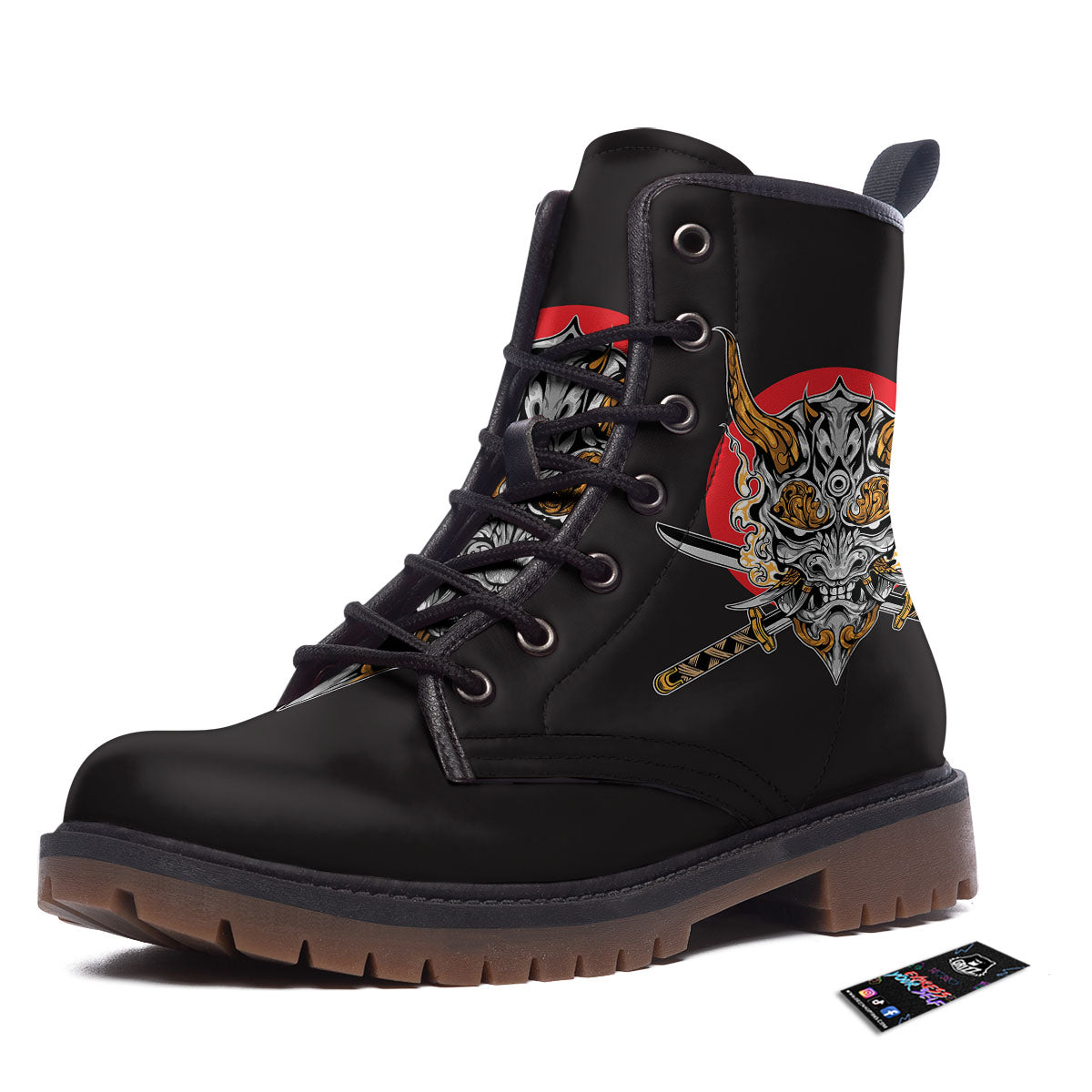 Samurai Demon Print Work Boots-grizzshop