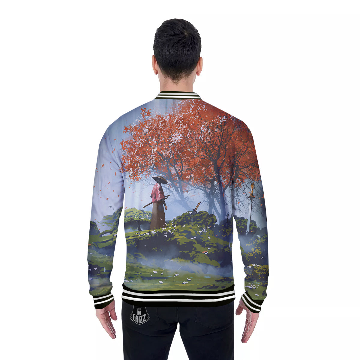 Samurai Fantasy Print Baseball Jacket-grizzshop