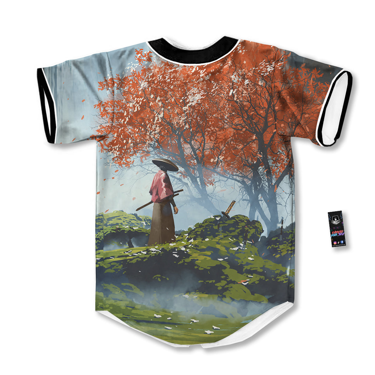 Samurai Fantasy Print Baseball Jersey-grizzshop