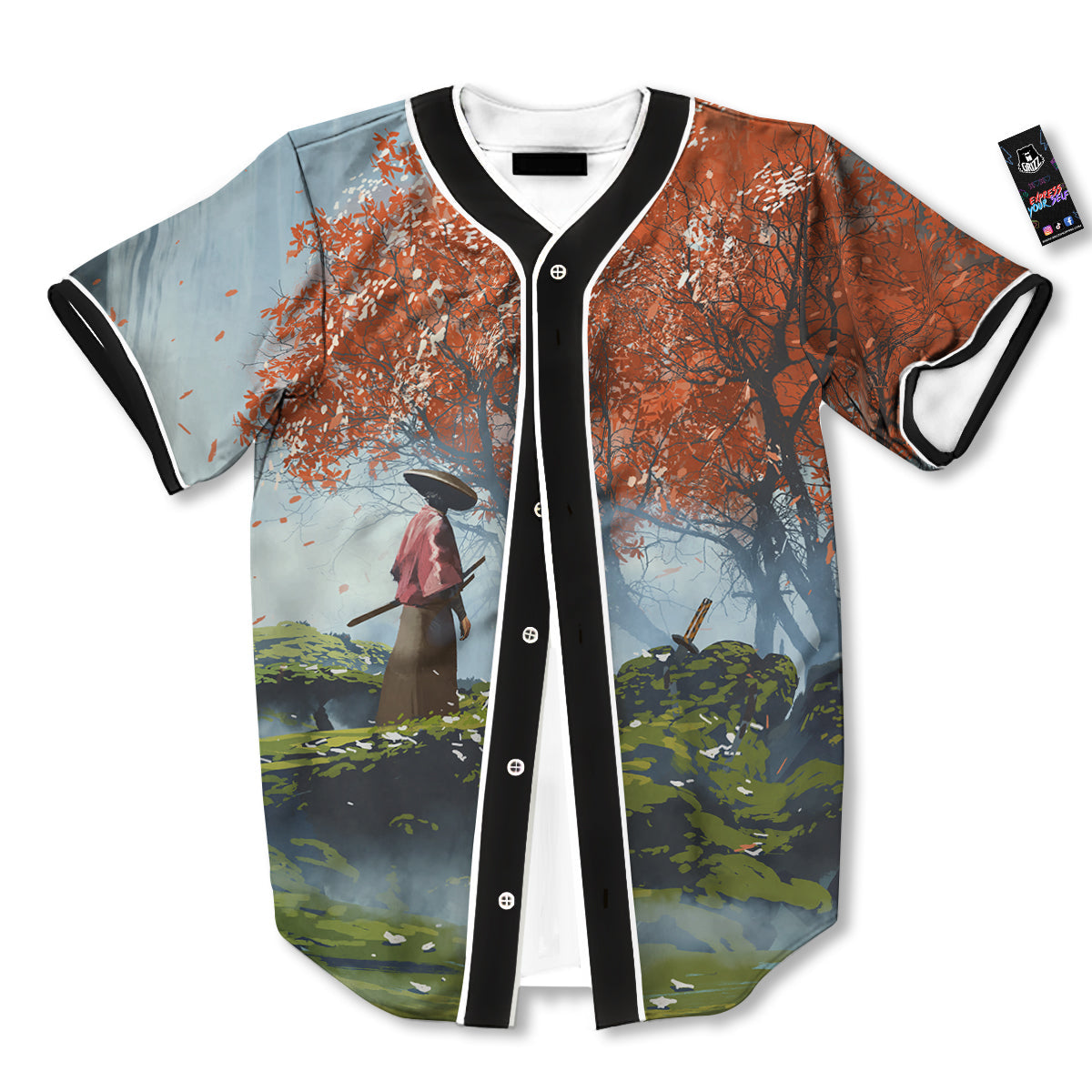 Samurai Fantasy Print Baseball Jersey-grizzshop