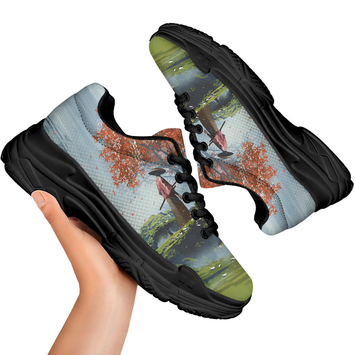 Samurai Fantasy Print Black Chunky Shoes-grizzshop