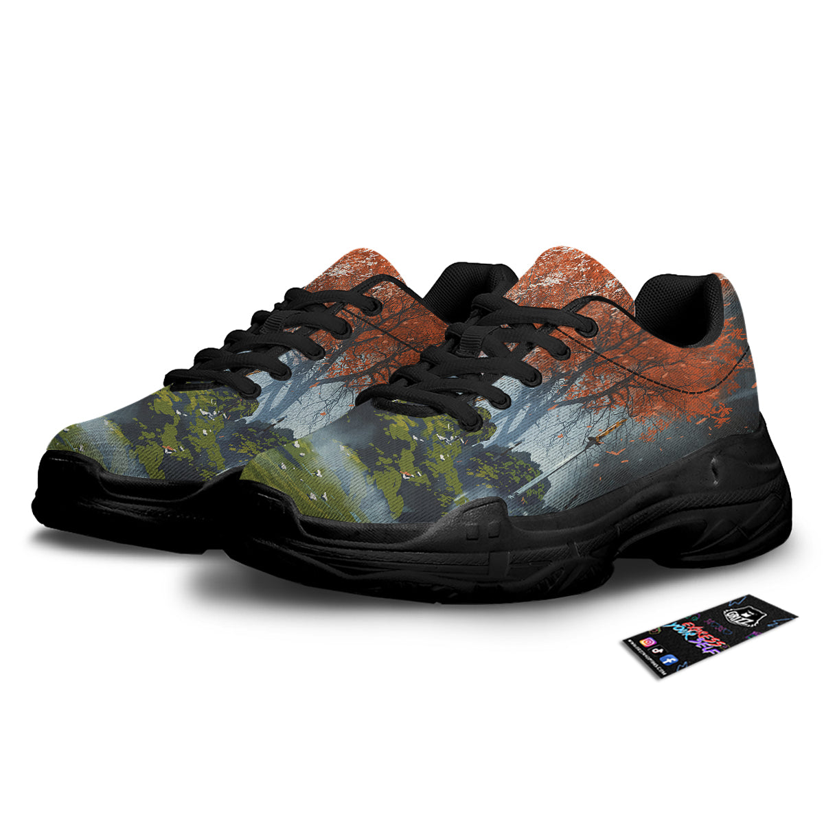 Samurai Fantasy Print Black Chunky Shoes-grizzshop