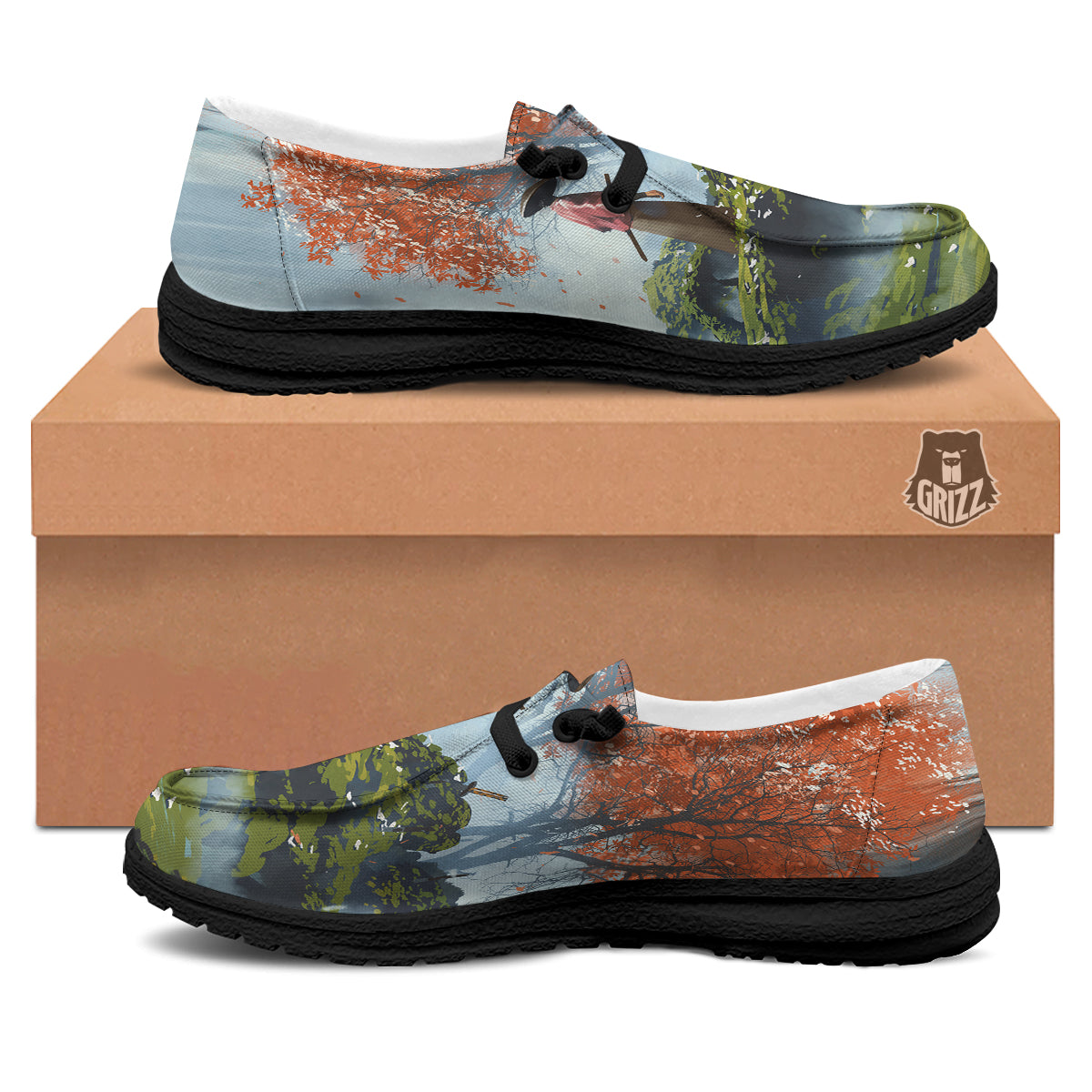 Samurai Fantasy Print Black Loafers-grizzshop