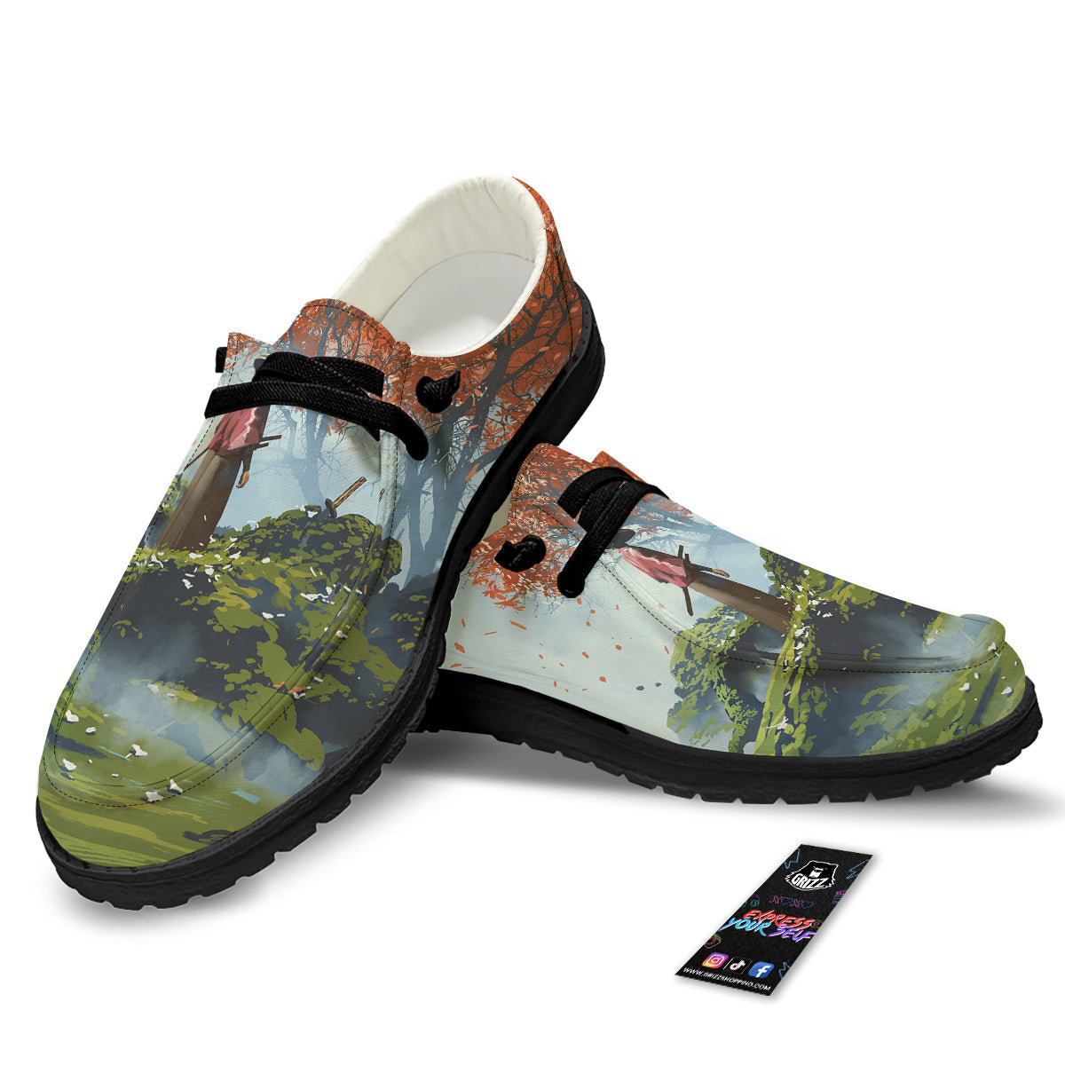 Samurai Fantasy Print Black Loafers-grizzshop