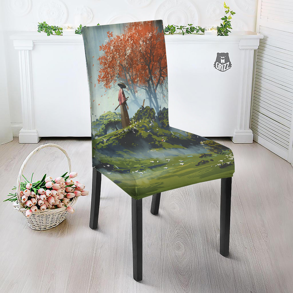 Samurai Fantasy Print Dining Chair Slipcover-grizzshop
