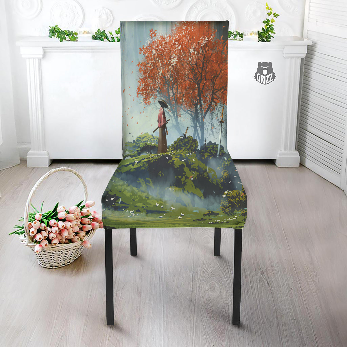 Samurai Fantasy Print Dining Chair Slipcover-grizzshop