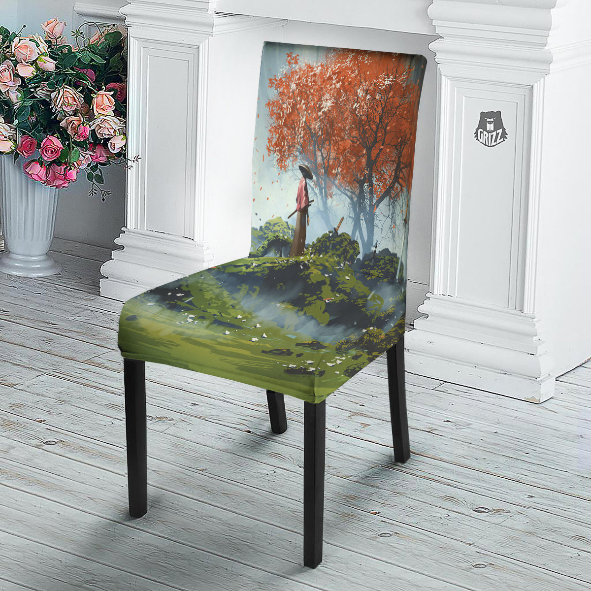 Samurai Fantasy Print Dining Chair Slipcover-grizzshop
