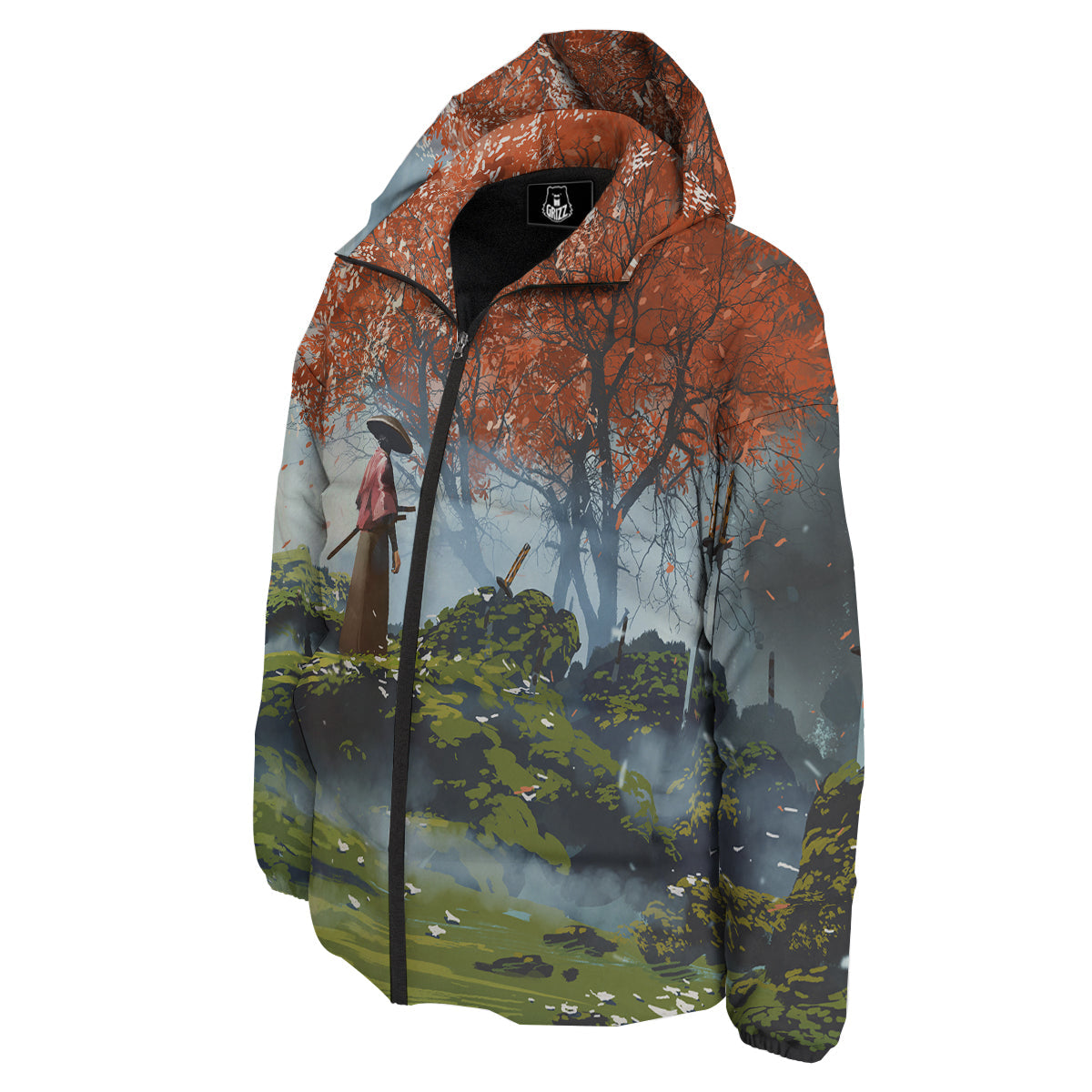 Samurai Fantasy Print Down Jacket-grizzshop