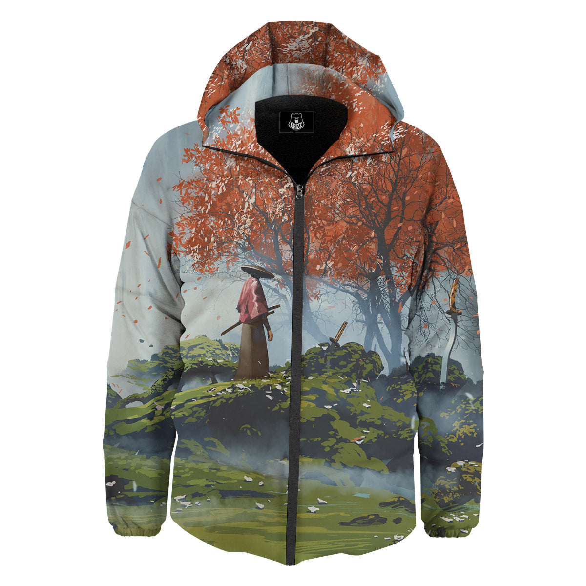 Samurai Fantasy Print Down Jacket-grizzshop
