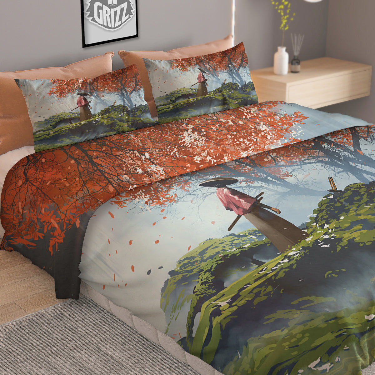 Samurai Fantasy Print Duvet Cover Bedding Set