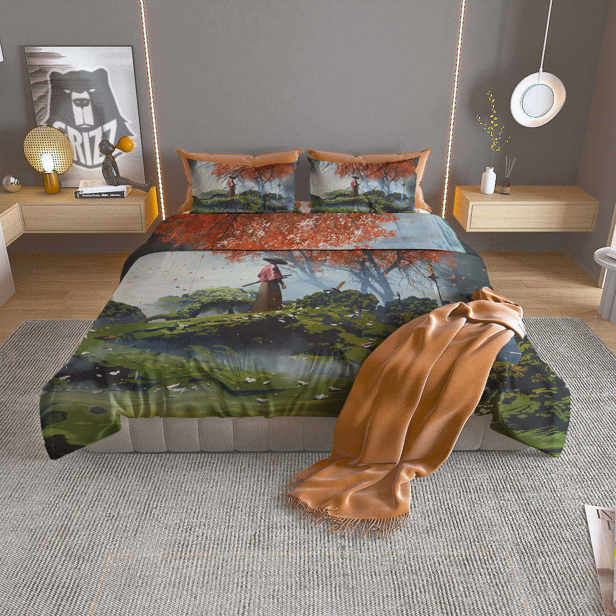 Samurai Fantasy Print Duvet Cover Bedding Set