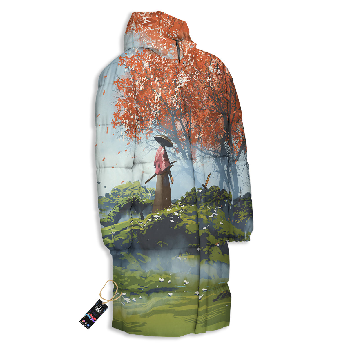 Samurai Fantasy Print Long Down Jacket-grizzshop