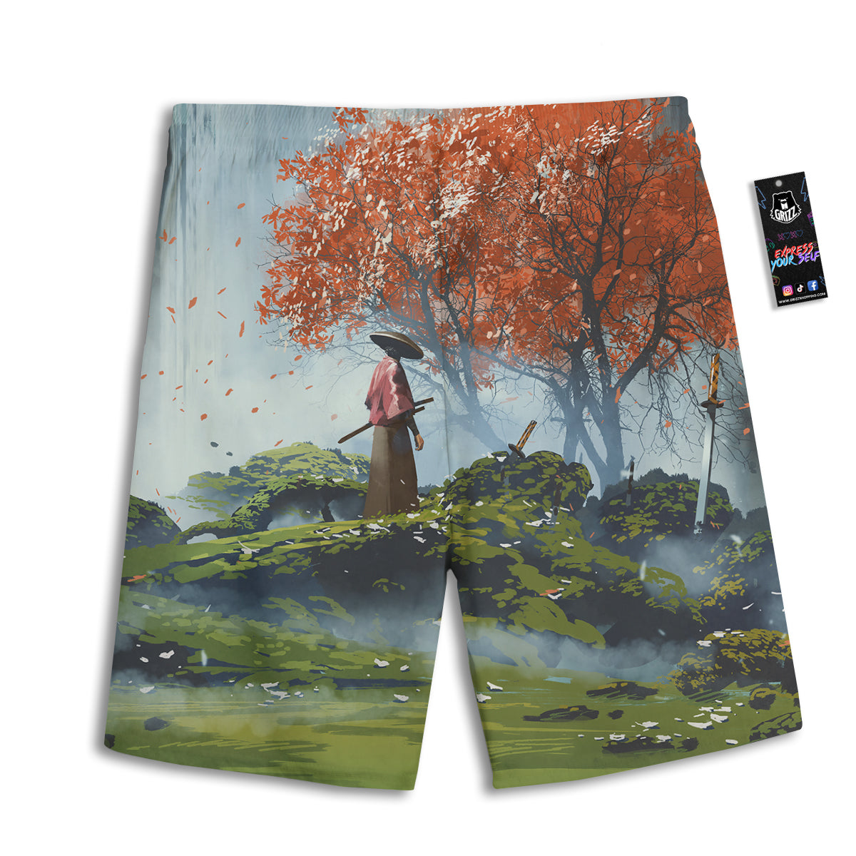 Samurai Fantasy Print Men's Athletic Shorts