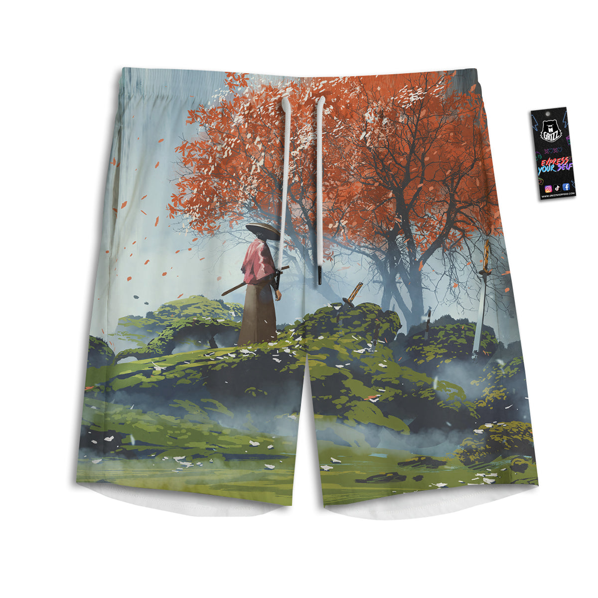 Samurai Fantasy Print Men's Athletic Shorts