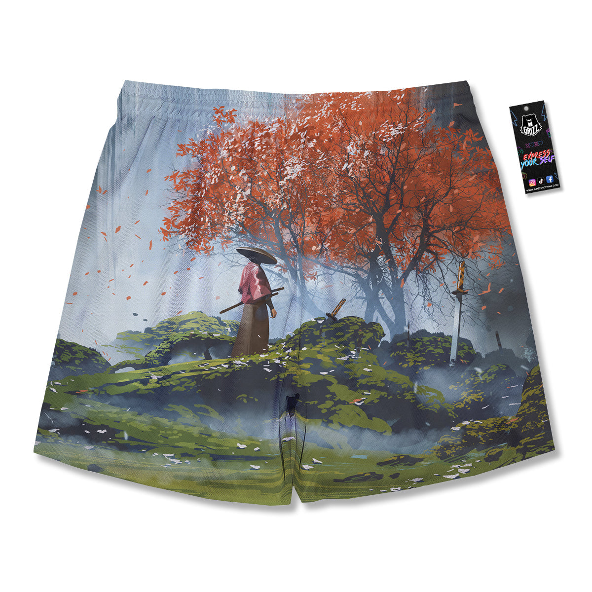 Samurai Fantasy Print Men's Running Shorts-grizzshop