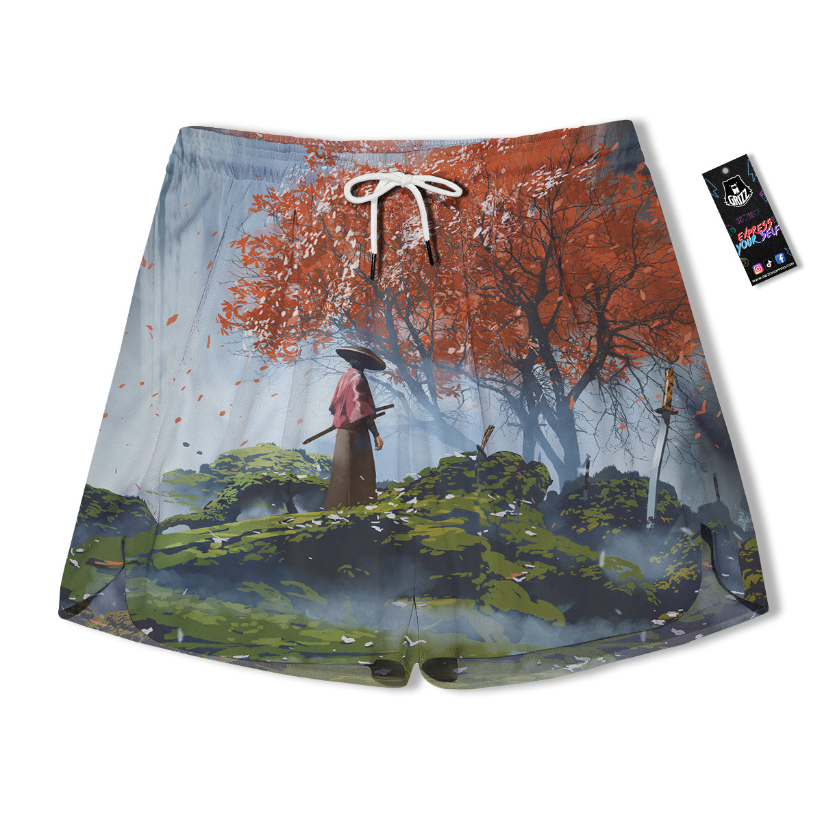 Samurai Fantasy Print Men's Running Shorts-grizzshop
