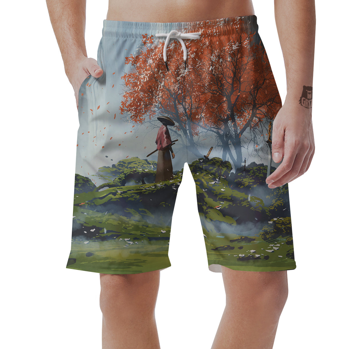 Samurai Fantasy Print Men's Shorts-grizzshop