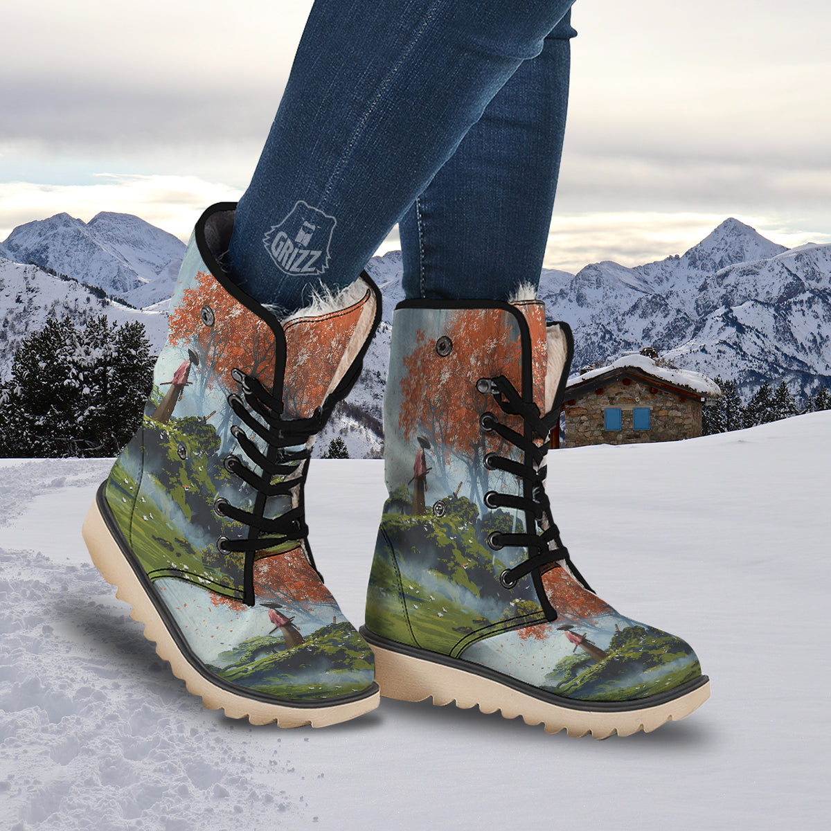 Samurai Fantasy Print Snow Boots-grizzshop