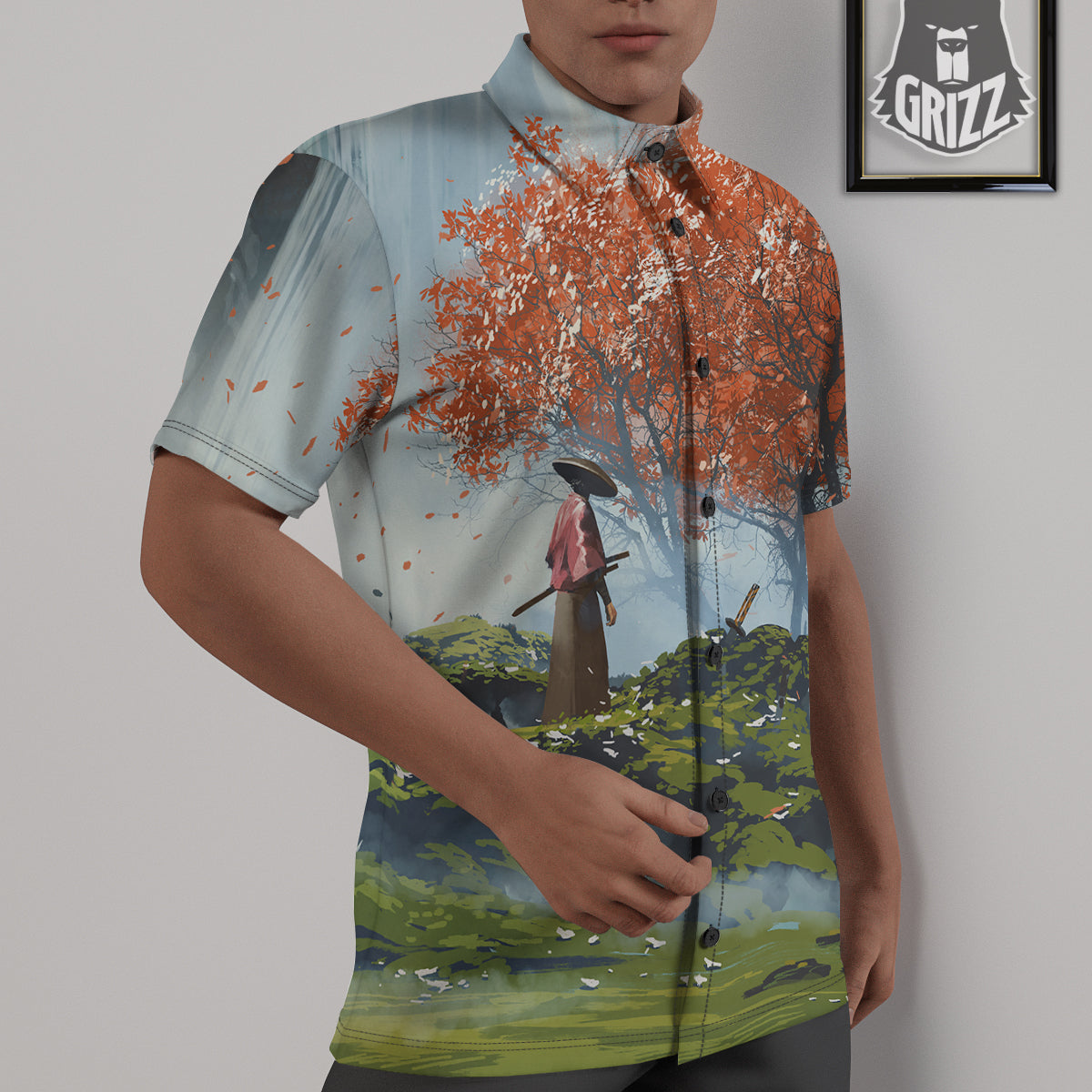 Samurai Fantasy Print Untucked Shirts-grizzshop