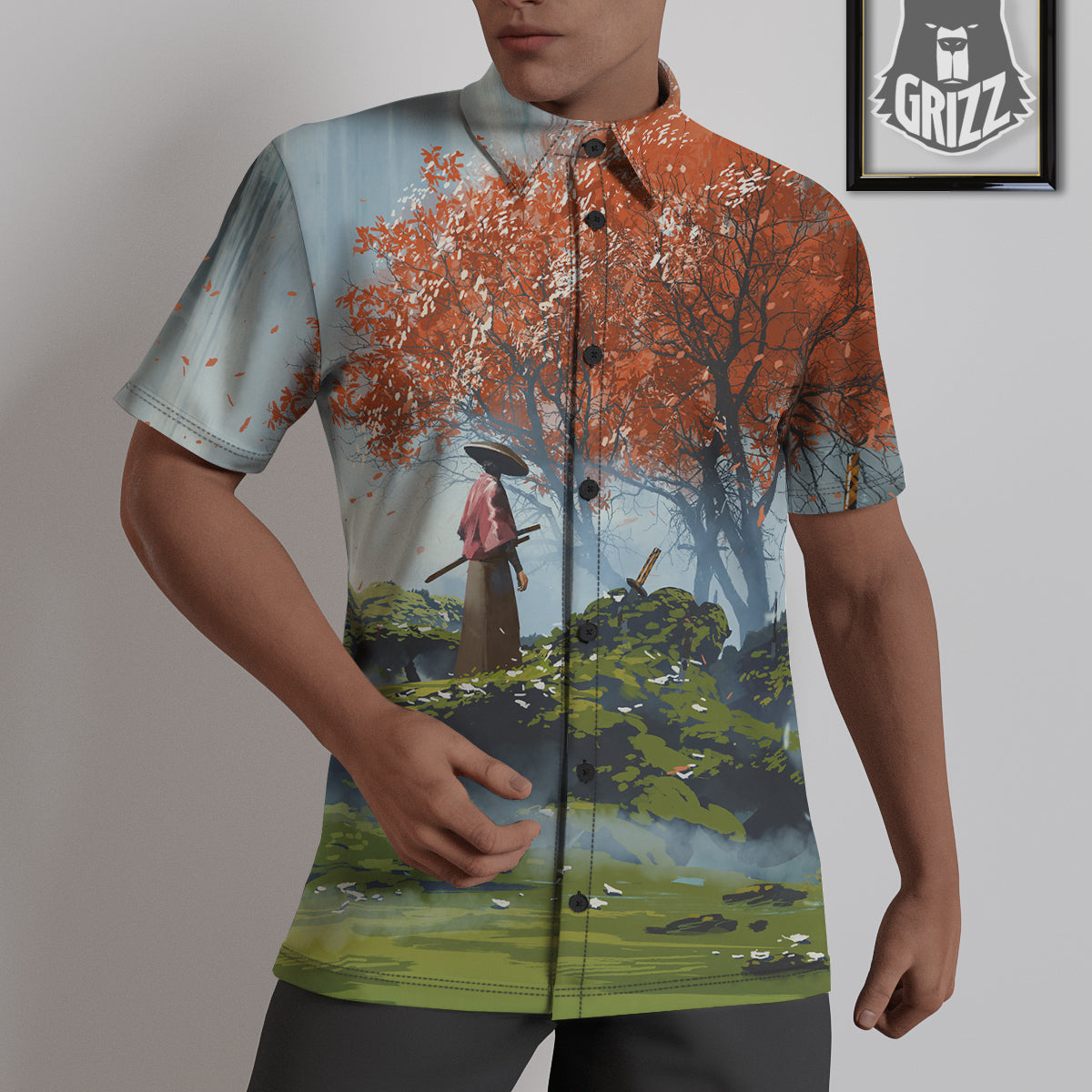 Samurai Fantasy Print Untucked Shirts-grizzshop