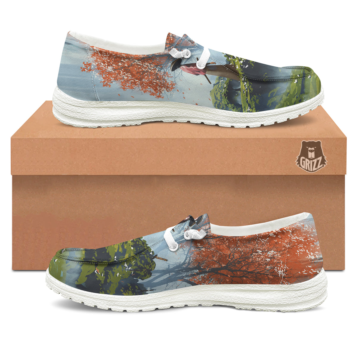 Samurai Fantasy Print White Loafers-grizzshop