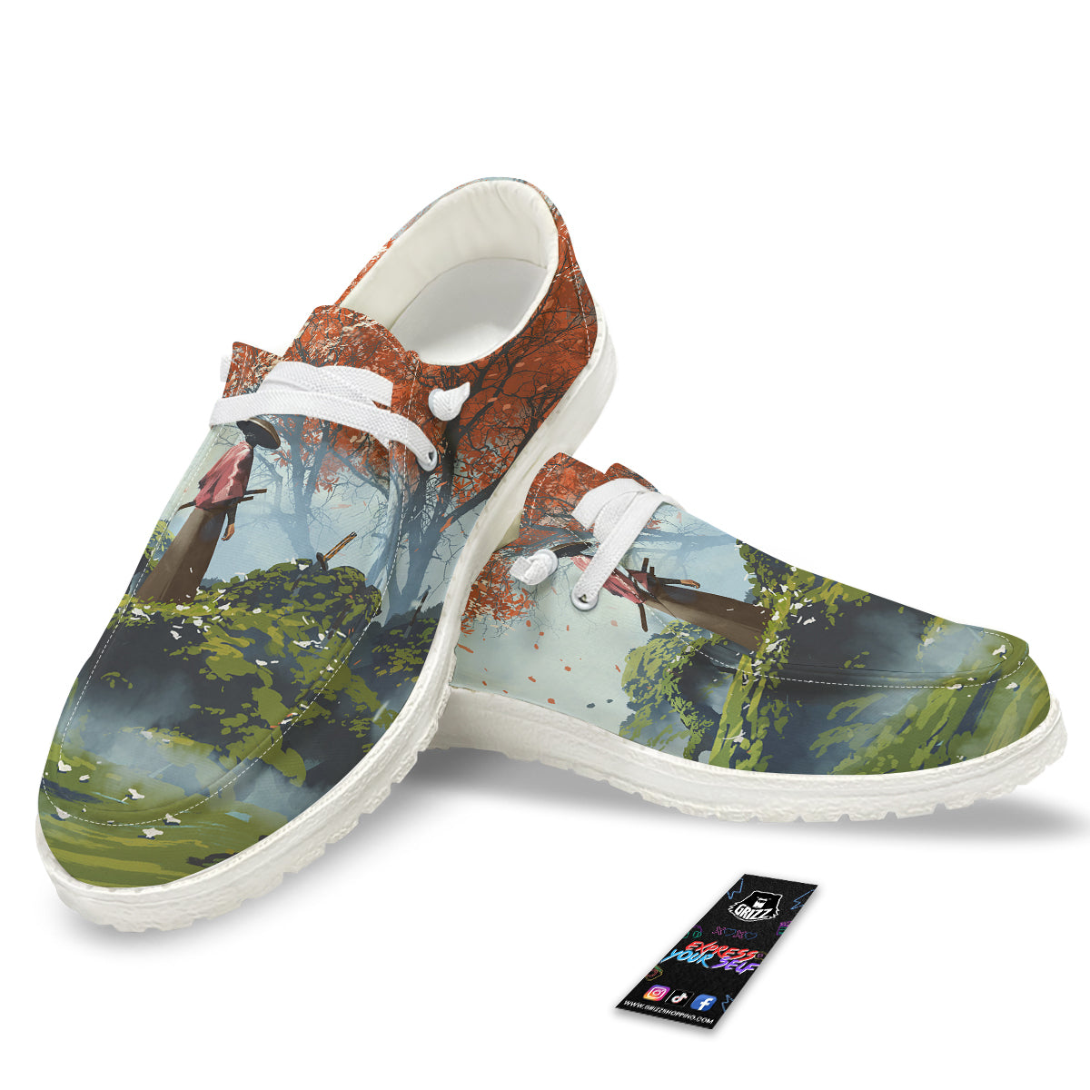 Samurai Fantasy Print White Loafers-grizzshop
